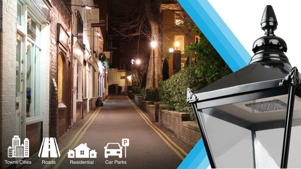 INDO Chancery lantern on a lit period street at night, for towns, roads, residential areas and car parks
