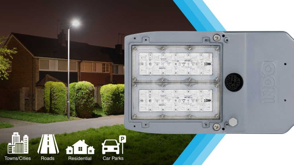 SiCURA LED street light shown for towns and cities, roads, residential areas and car parks