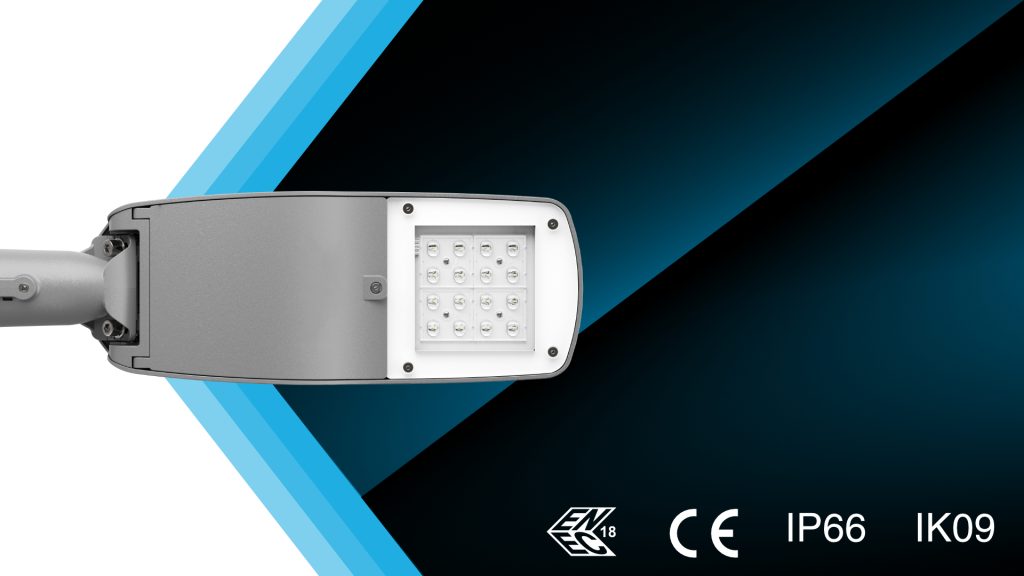 Close-up of the BLADE Core LED module and driver compartment, IP66 IK09 rated