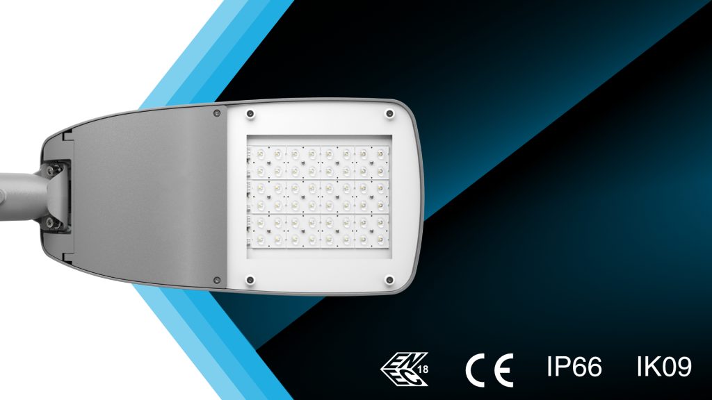 Close-up of the BLADE Max LED module and driver compartment, IP66 IK09 rated